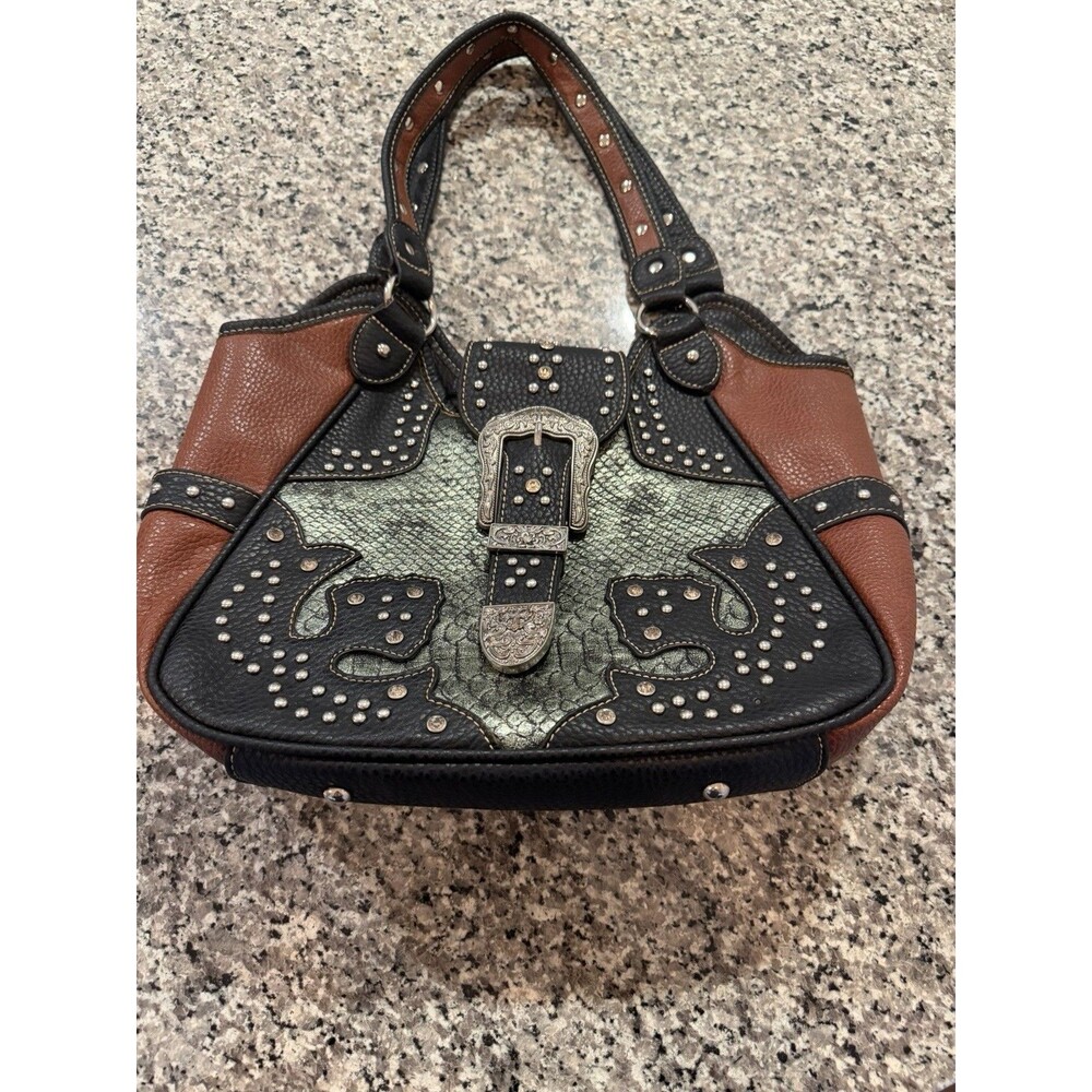 P&G Collection Western Purse Studded Rhinestone Buckle Snakeskin Cowgirl Bag